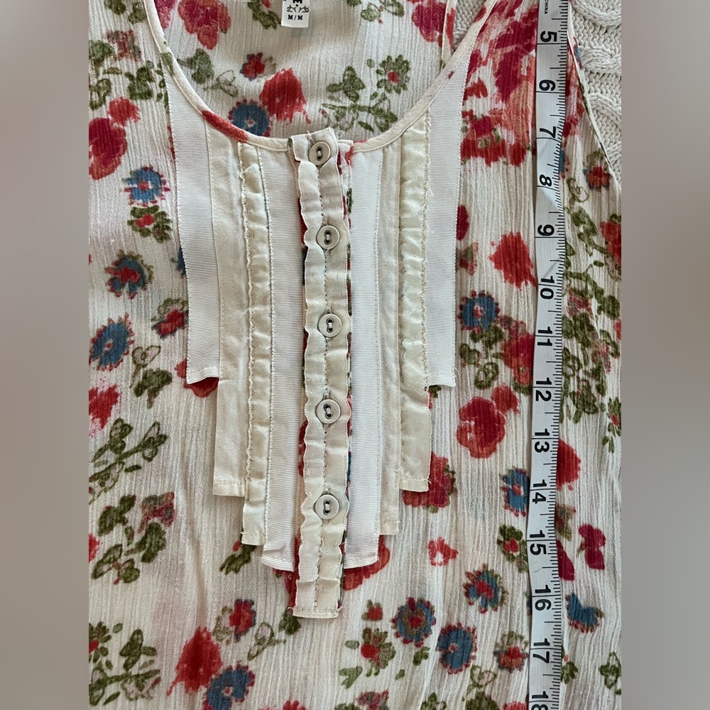 Free People Floral Sleeveless Hi-Low Blouse Summer Women’s Size Medium - Picture 3 of 15